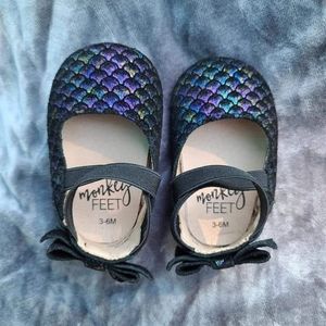 Monkey Feet Black Mermaid Scale Bow Back Ballet Flats Sz 3-6m